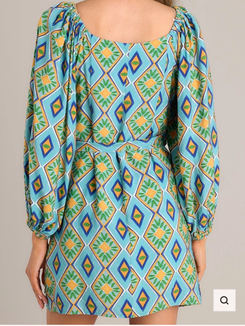 Dress Forum Aqua and Green Geometric Wrap Mini Dress Size Large NWT Vacation - Picture 2 of 14